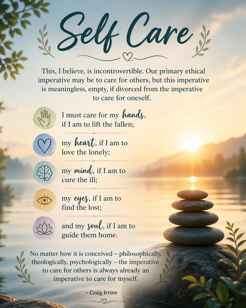 Self-care guide graphic for rebuilding and sustainable service