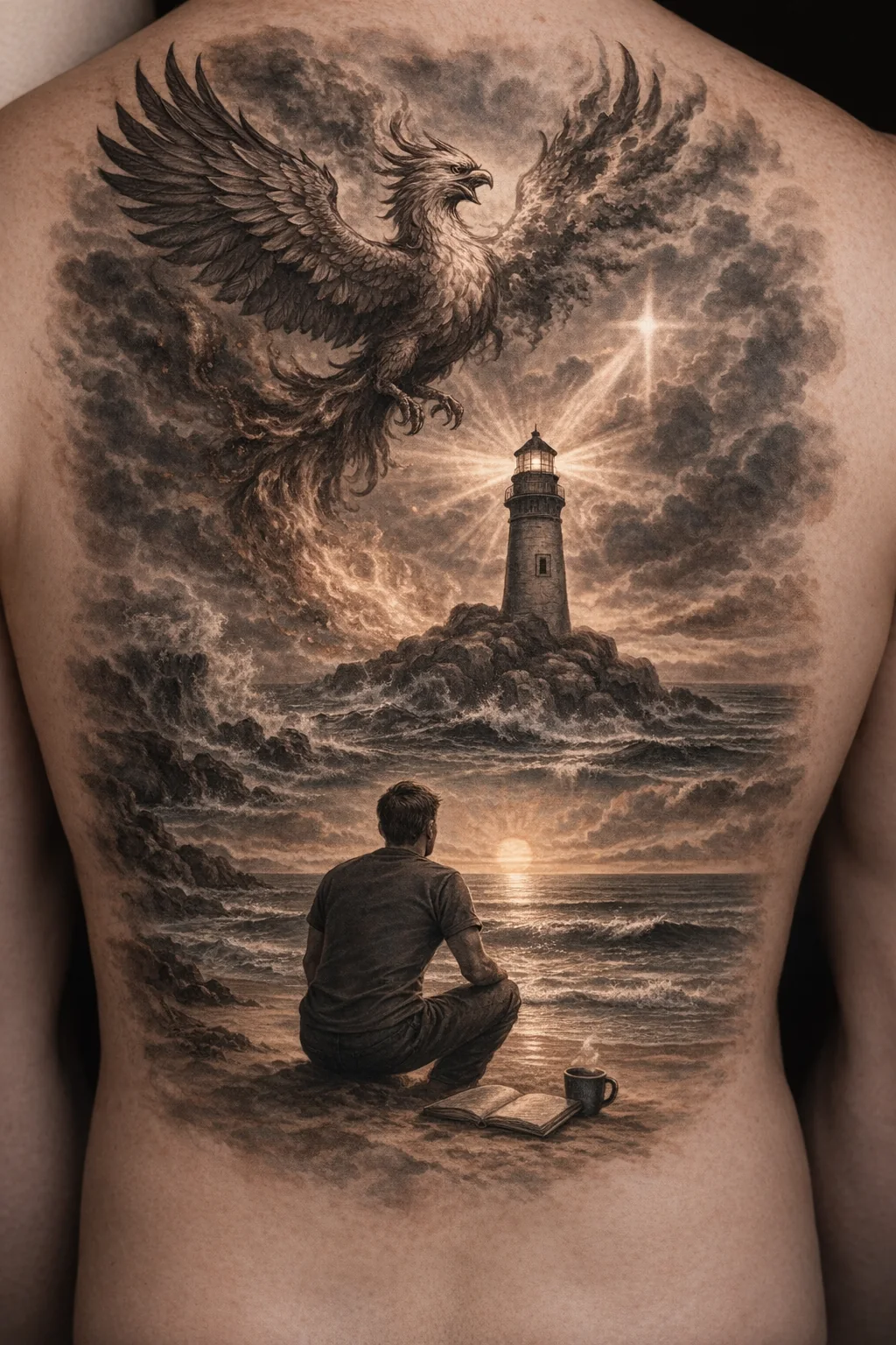 Monochrome Storm to Light tattoo design